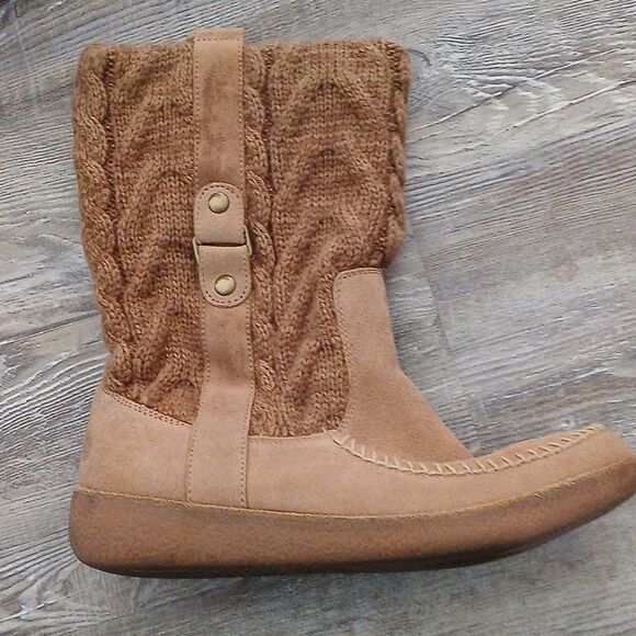 American Eagle Twist Knit midcalf pull on boots  brown suede  Sz 9 - Picture 5 of 9